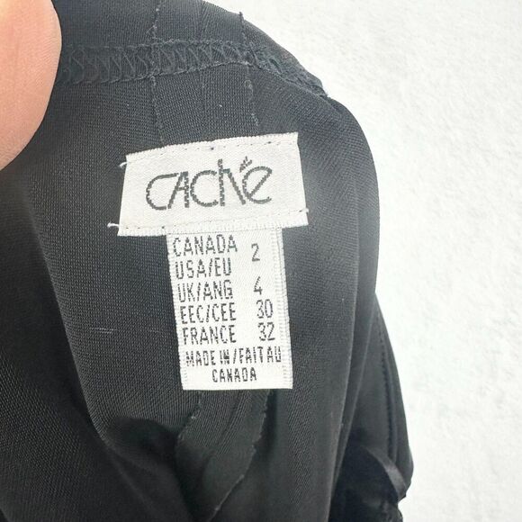 Cache Vintage Y2k Fringe Skirt Size 2 Knee Length Black Stretch Western Flapper - Picture 3 of 4